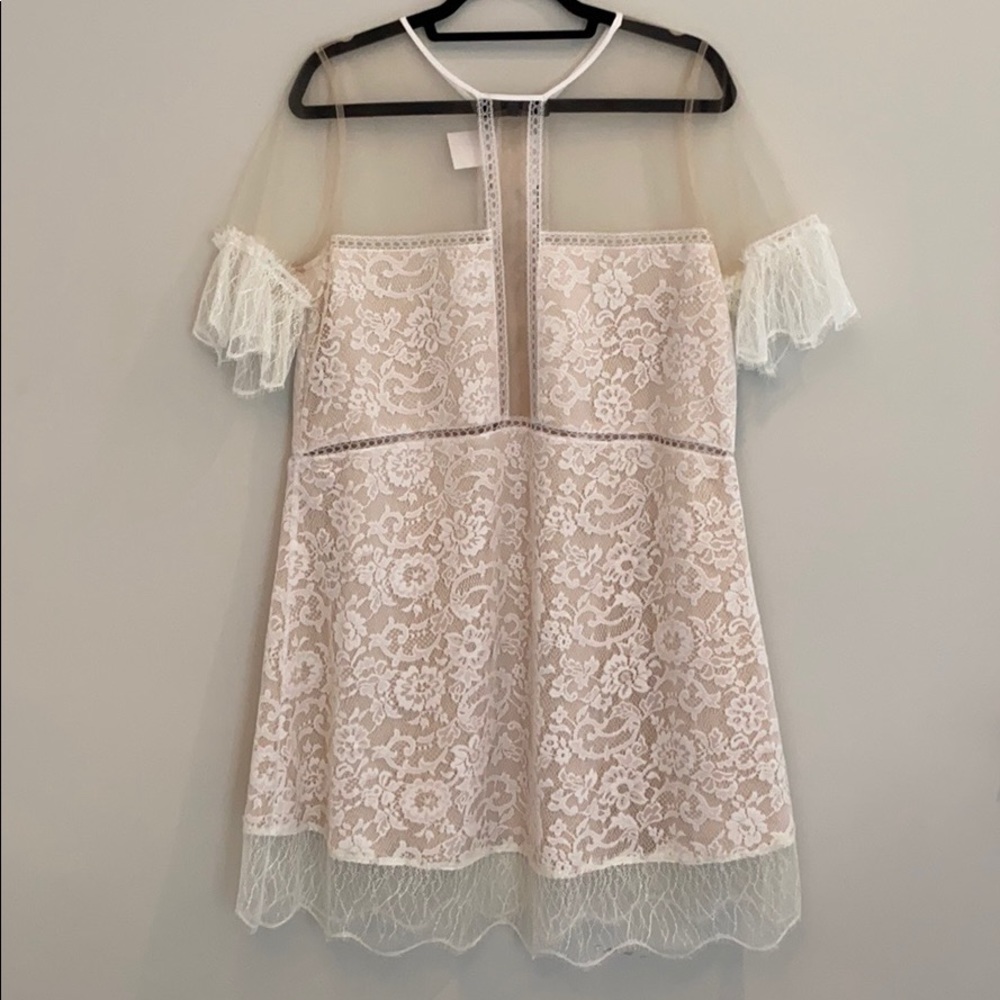 NWT - Kendall & Kylie Cream Lace Sheer Dressy Shoulder Midi Dress